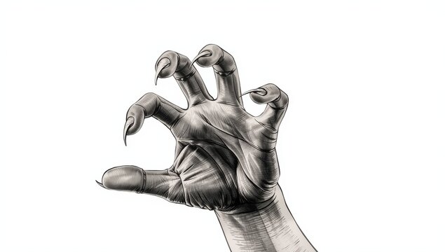 hand clawing at something against a white backdrop