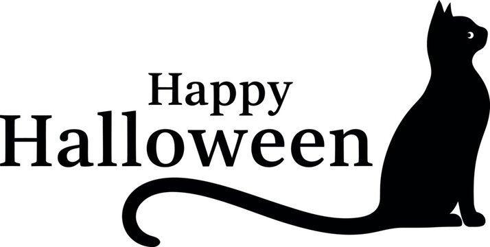Happy Halloween calligraphy with balck cat
