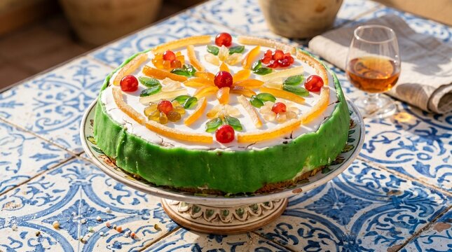 Sicilian Cassata Cake with Marzipan and Candied Fruit