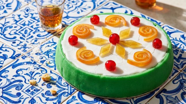 Sicilian Cassata Cake with Marzipan and Candied Fruit