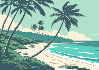 Tropical beach landscape with palm trees © Stock