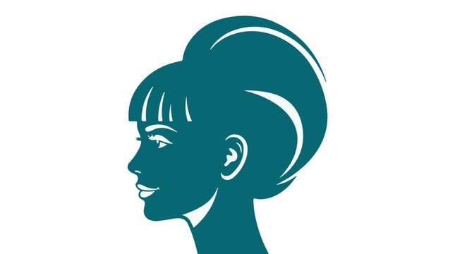 stylized woman head with bun and bangs vector illustration