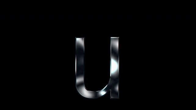Silver metallic small letters "u". Alpha channel. seamless loop video
