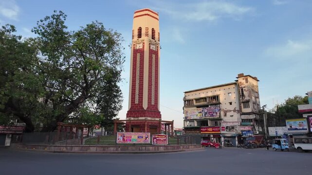 Dehradun Clock Tower (Ghanta Ghar) Roundabout with Traffic and City Street View