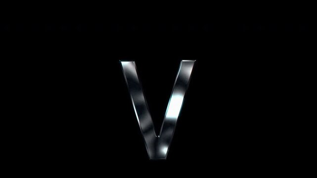 Silver metallic small letters "v". Alpha channel. seamless loop video