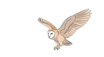 Fototapeta premium Barn owl in mid-flight with its wings fully spread and talons ready to land depicted in a soft colored illustration.