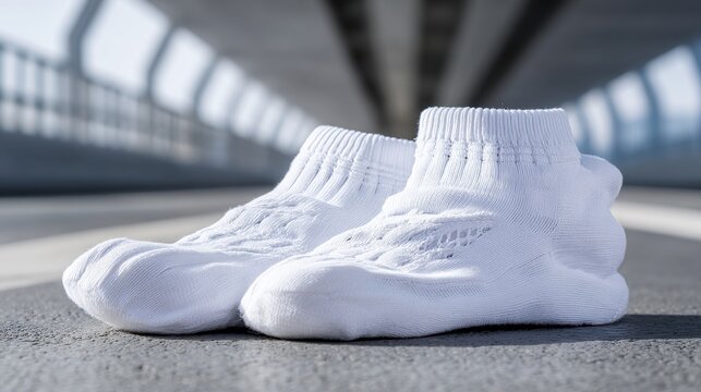 Crisp White Athletic Socks Folded Neatly Together Outdoors