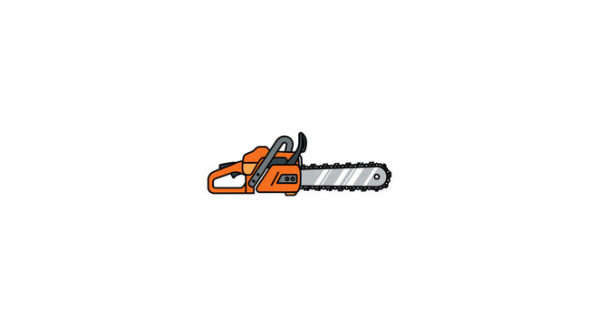Illustration of an orange chainsaw with a silver blade and black handle last 2026.
