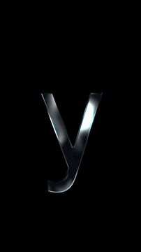 Silver metallic small letters "y". Alpha channel. seamless loop video