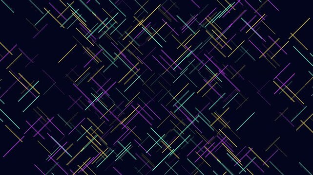Colorful neon lines and rectangles move across a dark background, forming an abstract geometric grid. Futuristic digital tech backdrop for interfaces, data, and motion design