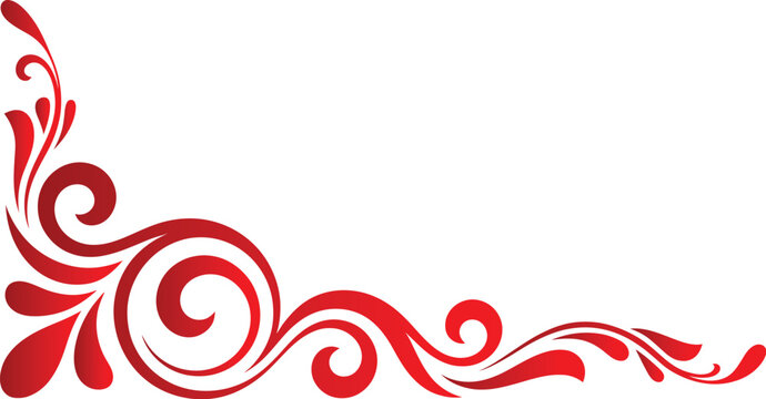 Floral ornamental corner vector design featuring elegant red swirl leaves and decorative pattern in vintage style for stylish decoration