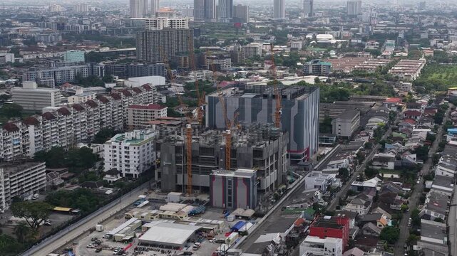 Aerial drone footage of STT Bangkok 1 data center showing construction and expansion of hyperscale cloud computing and artificial intelligence infrastructure in Thailand.