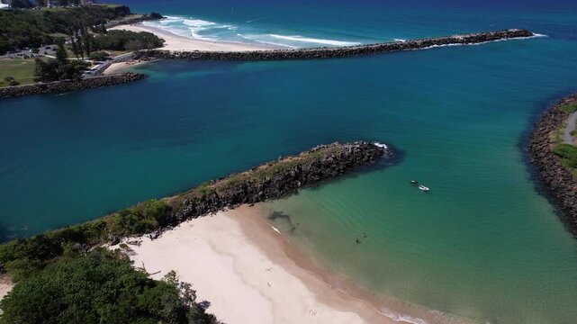 Marlo&rsquo;s Beach And Tweed River In Fingal Head, New South Wales, Australia - Drone Shot