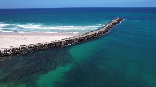 Aerial View Of Duranbah Beach And Seawall Near Little Dbah Beach In Tweed Heads, NSW, Australia.