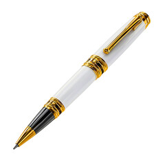 Naklejka premium Elegant and gold pen with sleek design and intricate details resting clean surface isolated on a white or transparent background