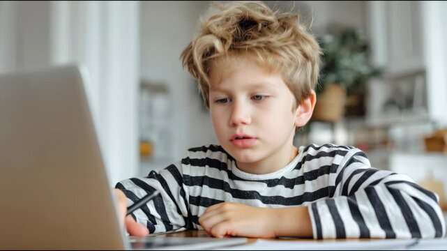 Focused young student experiencing difficulties and frustration with homework on a computer