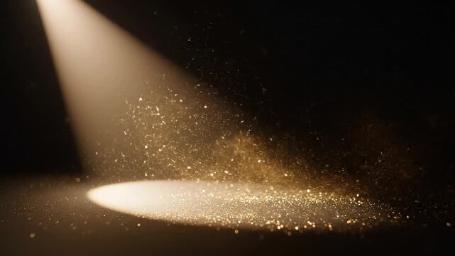 Spotlight with Glittering Particles on Stage.