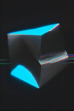 Abstract Glitch Art Cube with Chromatic Aberration Effect