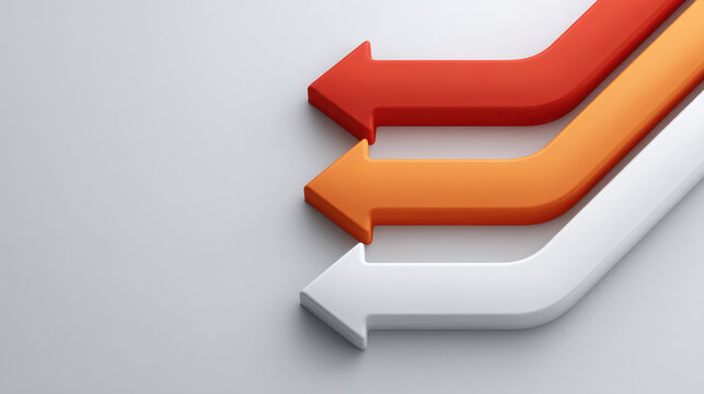 Three arrows in red, orange, and white colors point in different directions against light gray background, symbolizing movement and direction
