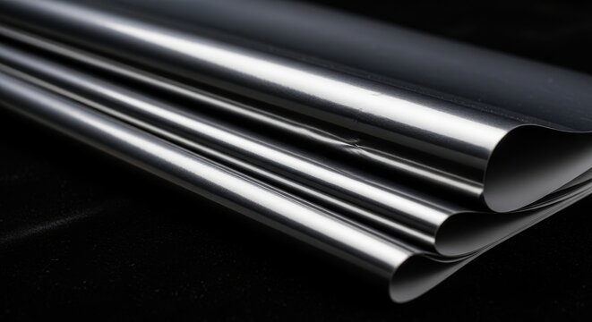Several Shiny Steel Pipes Lying on a Dark Surface Showing Industrial Material Texture