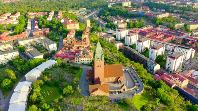 Gothenburg, Sweden. Masthuggskyrkan Church. Drone footage, Point of interest