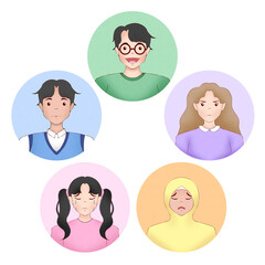 Obraz premium Cartoon Student Character Set with Various Emotions Happy Sad Angry Crying and Tired Expression