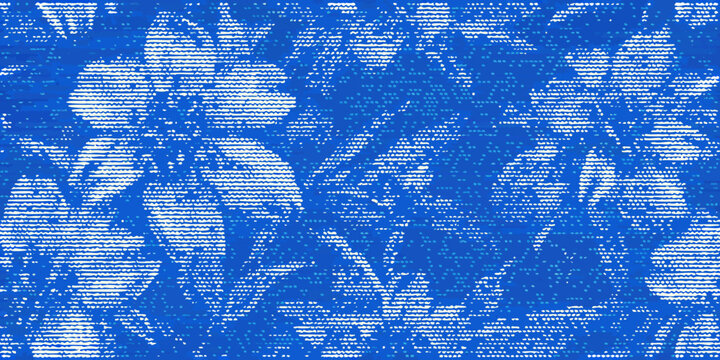 Abstract floral pattern with halftone effect in shades of blue