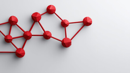 Fototapeta premium Red geometric shapes connected by lines create abstract network design, symbolizing connectivity and technology. clean background enhances modern
