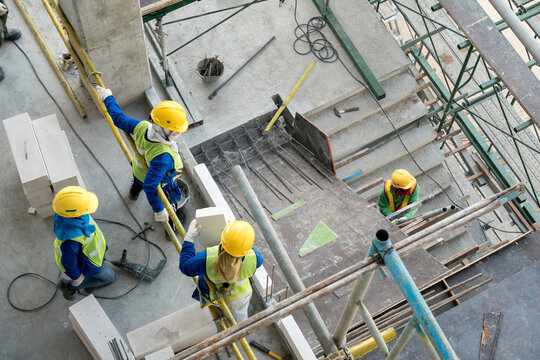 Top view construction worker in construction site