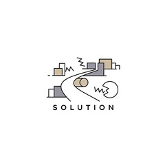 Obraz premium Abstract business process solution with data flow lines and geometric shapes, isolated white background.