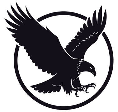black silhouette of an eagle with spread wings in a circle