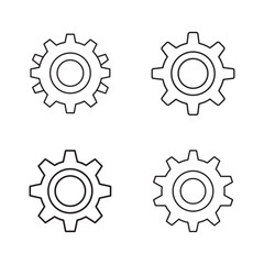 Fototapeta premium Four black gear icons in different designs on white background for industrial or mechanical concepts gearwheels settings mechanisms