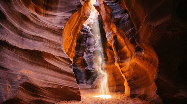 Sunbeam Illuminating Antelope Canyon Sandfall