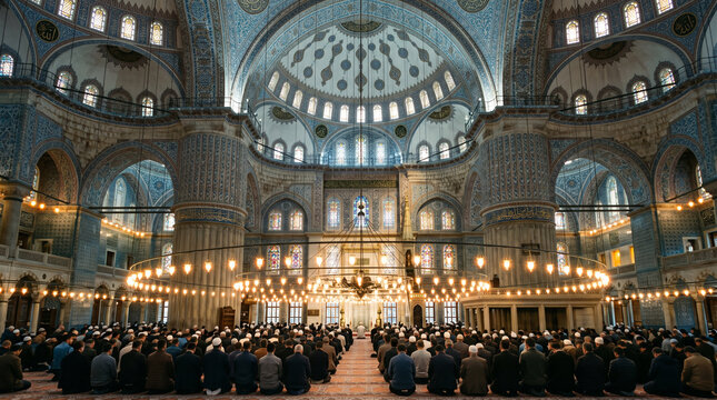 Grand Mosque Interior During Congregational Prayer