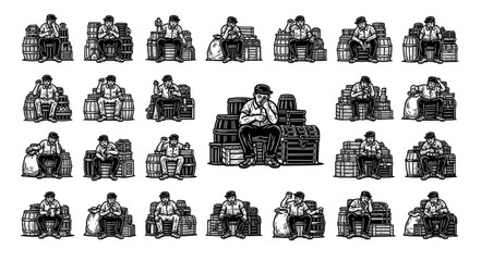 Collection of Vintage Barrel Illustrations. © Erning