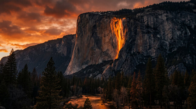 Fiery Horsetail Fall at Sunset