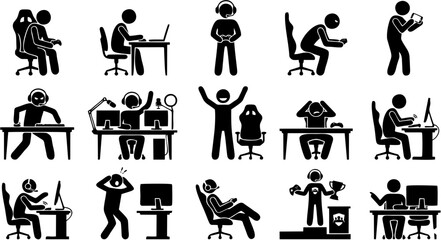 Gaming Silhouette Icon Set of Video Game Players and Esports Activities in Competitive Gameplay © Daus