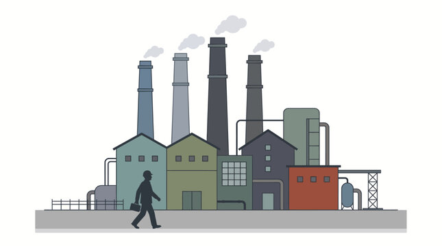 Flat Factory Industry Landscape &ndash; Modern Manufacturing Plant Vector Scene