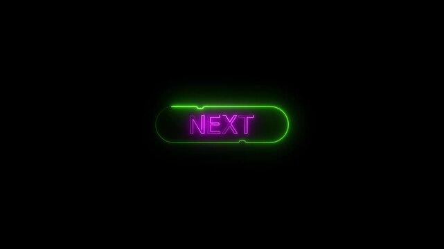 Neon green next button glowing on dark background, futuristic ui tech interface neon green button glowing button
