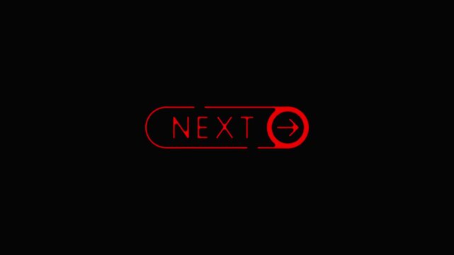 Red glowing next button with play on dark background, futuristic ui red button glowing button play next button