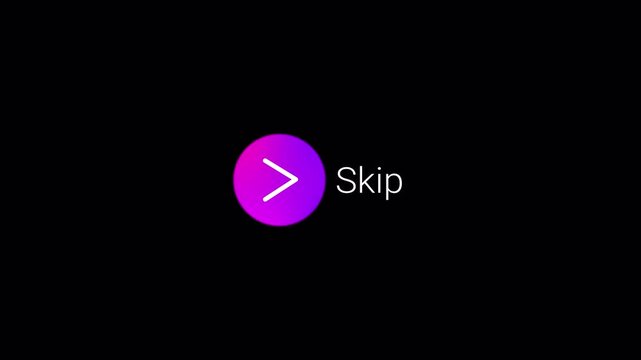 Interactive skip ad button animation on transparent background, skip button with loop arrow icon sign animated.
