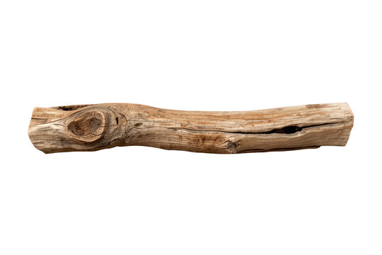 Dry driftwood log featuring a weathered wood texture, natural organic shape, and rough bark detail, isolated on transparent background
