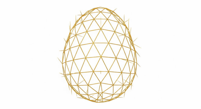 Gold geometric wireframe sphere with intersecting triangles for futuristic science visualization and 3D design