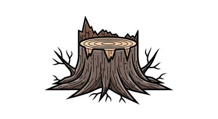 Illustration of a Tree Stump with Exposed Rings and Roots © Korek