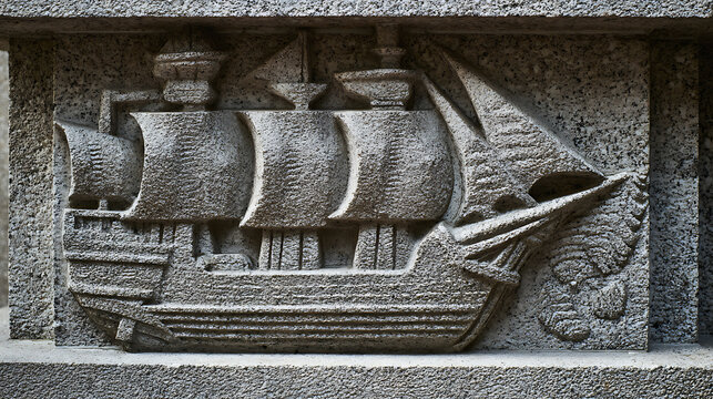 Stone relief of a sailing ship ideal for corporate presentations and B2B marketing