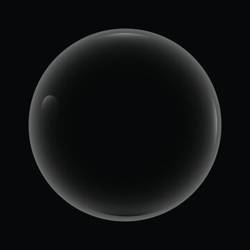 Realistic transparent glass bubble or orb with reflection on black background