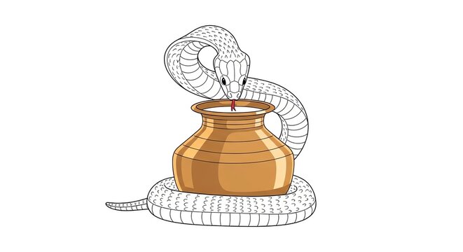 Snake Offering Milk Hindu Tradition Illustration of Nag Panchami Festival Worship