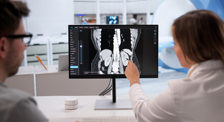 Physician Reviewing Lumbar MRI Images On Desktop