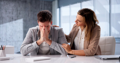 Upset Businessman Facing Job Loss Finds Support