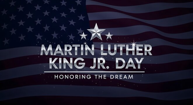 Martin luther king jr day honoring the dream banner with american flag background